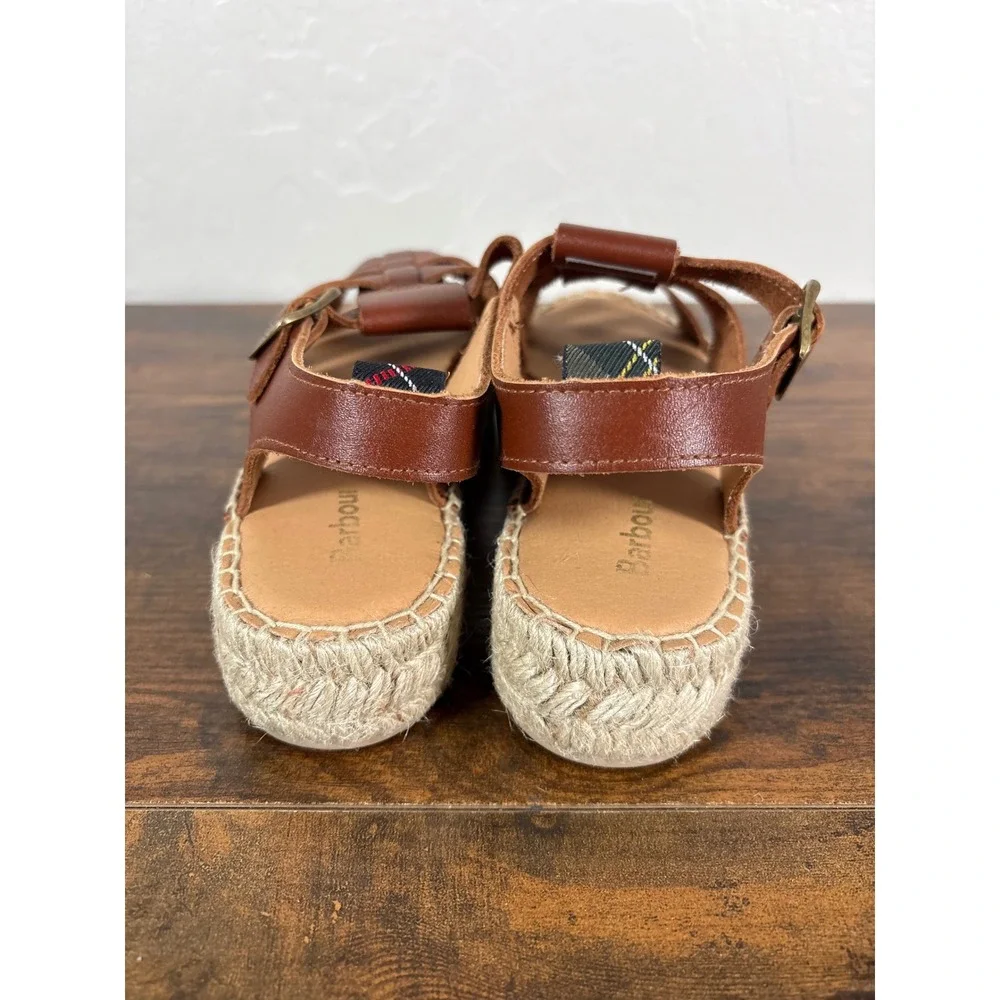 Barbour Brown Leather Fisherman Espadrille Sandals Made‎ in Spain Size 40